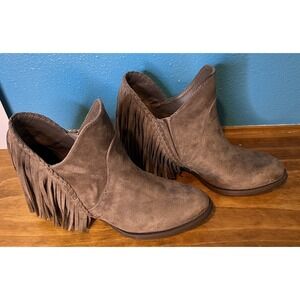 Not Rated Brown Suede Fringe Ankle Boots Booties Festival Western Womens Size 7